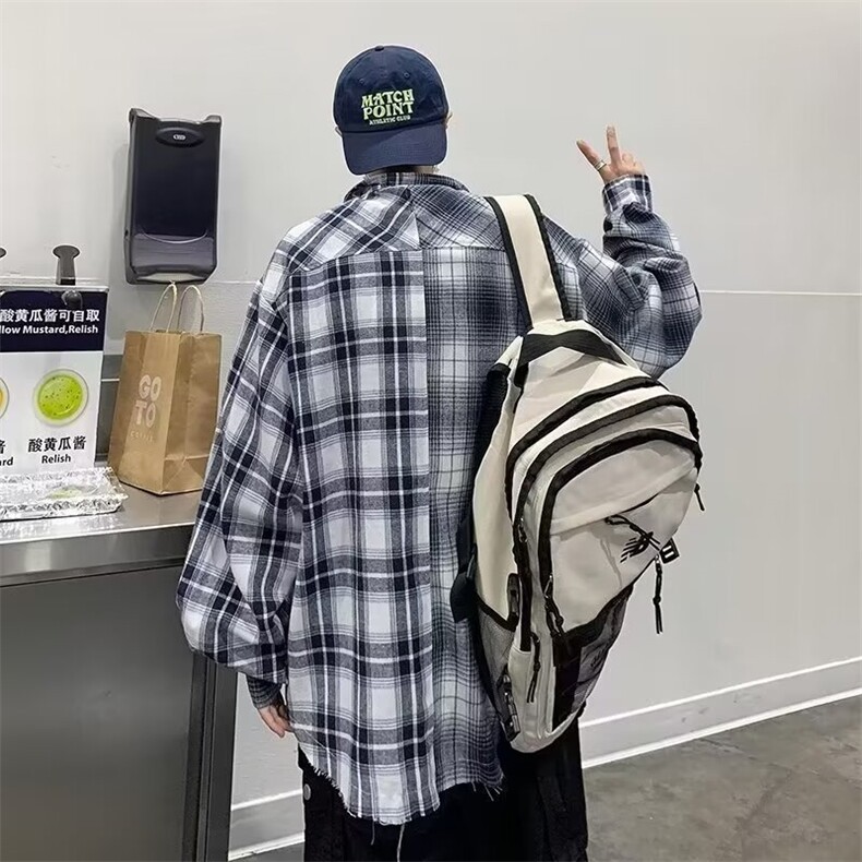 2025新款拼接格子衬衫CC39P45,男装衬衫,星座1108