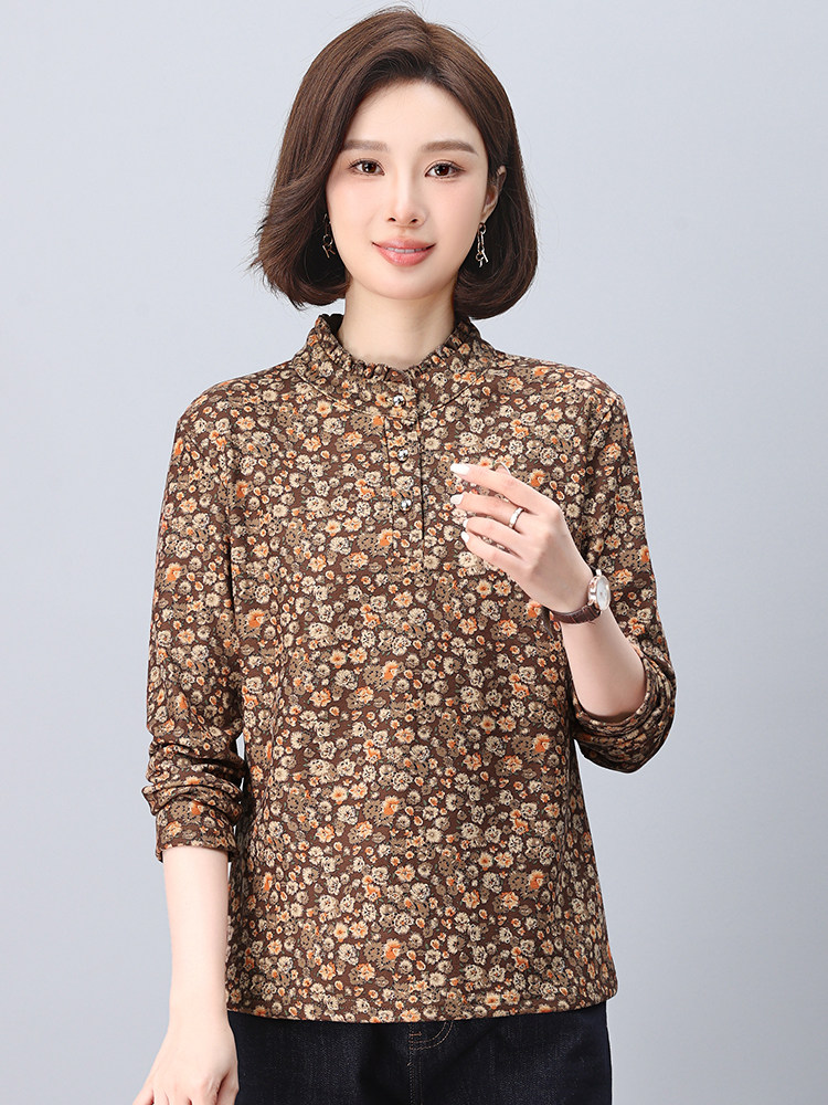 大量现货高领打底衫女秋冬装2024年碎花加绒内搭上衣中年妈妈加厚,女装大码女装,奕阳依阁