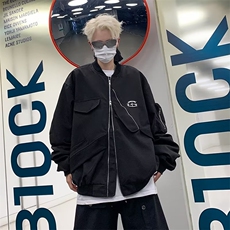 美式街头复古设计感飞行服外套女春秋宽松不规则工装夹克男JK185，男装夹克，星座1116A-1（原606A）