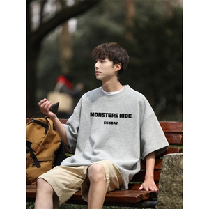华夫格！港风华夫格短袖T恤男士半袖男五分袖体恤衫男HT105-P25图片