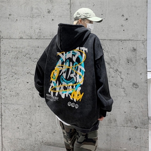 男装做旧加厚连帽卫衣23秋冬季笑脸印花男生外套XZ514-2-6678-P78图片