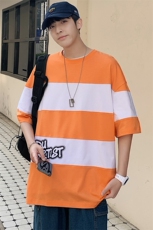 得物抖音40支双纱高品质休闲半袖条纹印花短袖T恤男女T7231-P45，男装T恤，电商A441-1