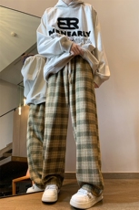 8XL-M特大码加厚毛呢料格子休闲裤宽松直筒长裤子男裤毛呢裤K946，男装休闲裤，电商D206-1