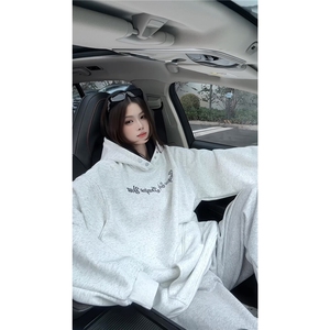 ！个性绣花拼接撞色卫衣冬季加绒连帽衫外套WR2250JR-P65控98图片