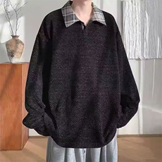 W55-P45日系复古细格纹长袖衬衫男女春秋慵懒风宽松简约休闲，男装衬衫，电商B323A