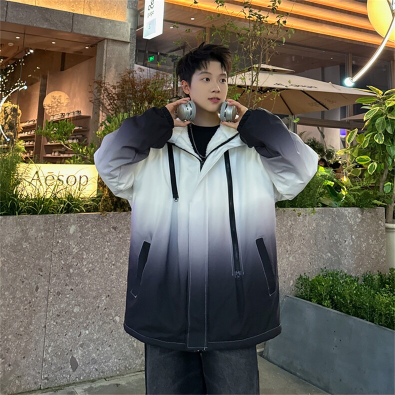 渐变三防户外冲锋衣内里600克仿兔毛潮牌棉衣XZ301AY08P128,男装棉衣,星座301A
