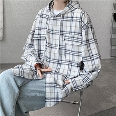 美式复古连帽格子衬衫外套男春季新款宽松复古长袖衬衣CSB003/P55，男装衬衫，星座506