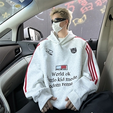 2024新款秋季美式复古徽章织带连帽卫衣青年帽衫服现货W8356-P48，男装卫衣，星座512-4