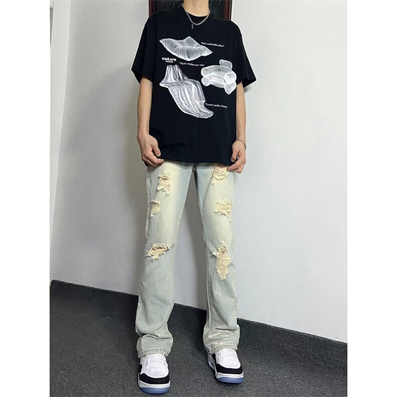 夏季美式高街ins小众破洞牛仔裤货号K755P6588图片