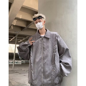 1506/QW1860/P70美式复古金属感褶皱设计感小众个性上衣外套图片