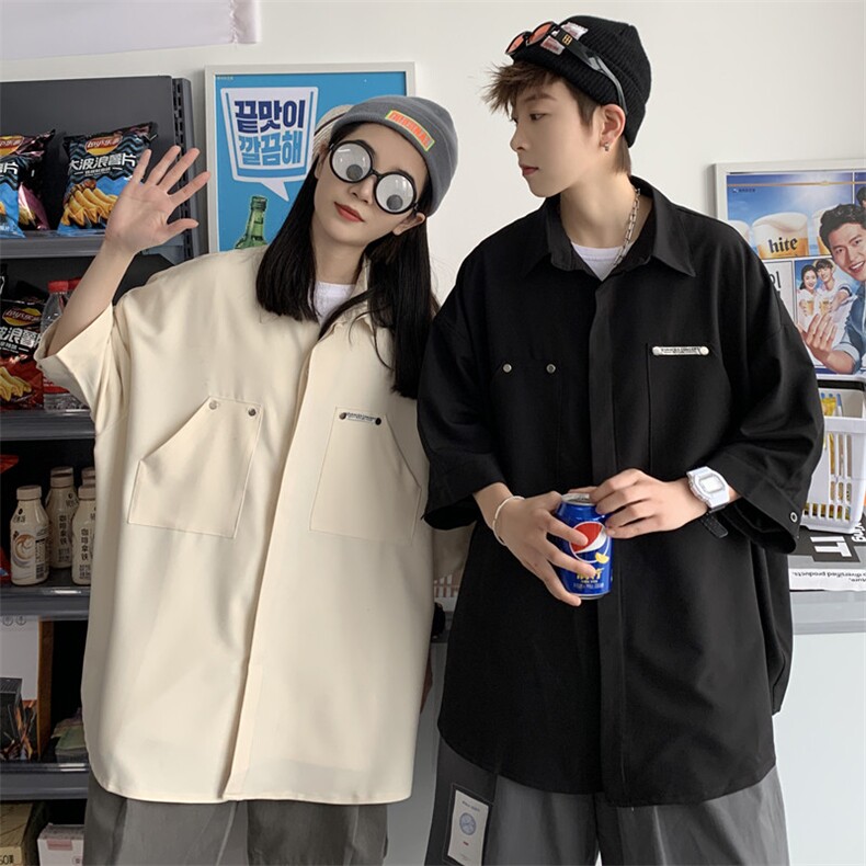 情侣装2025新款港风五分袖男女衬衫韩版衬衣星座812-CY103-P45,男装T恤,星座812