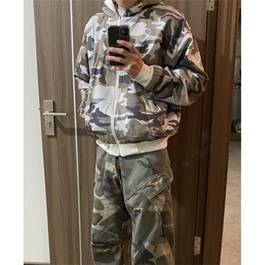 美式迷彩双面穿短款连帽开衫男女秋季宽松卫衣外套潮 W507图片