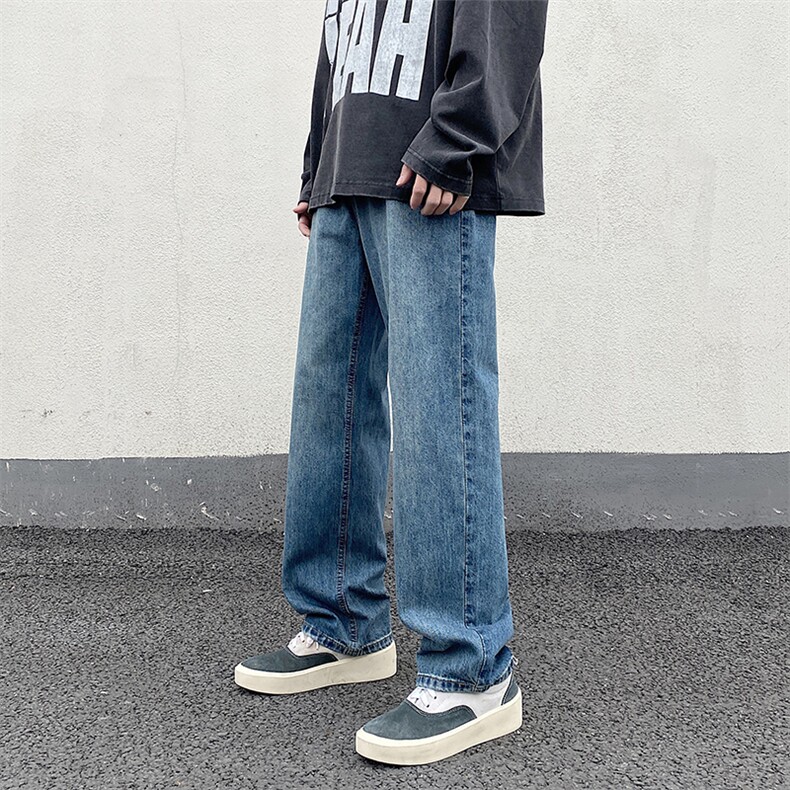 美式高街蓝色牛仔裤男直筒潮牌水洗ins宽松裤XZ211-1-K2313-P55,男装牛仔裤,星座211-1