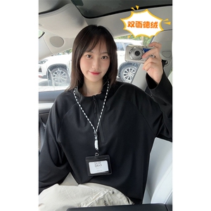 美式复古插肩袖半拉链双面德绒大码长袖T恤男T24508-特P25控48图片