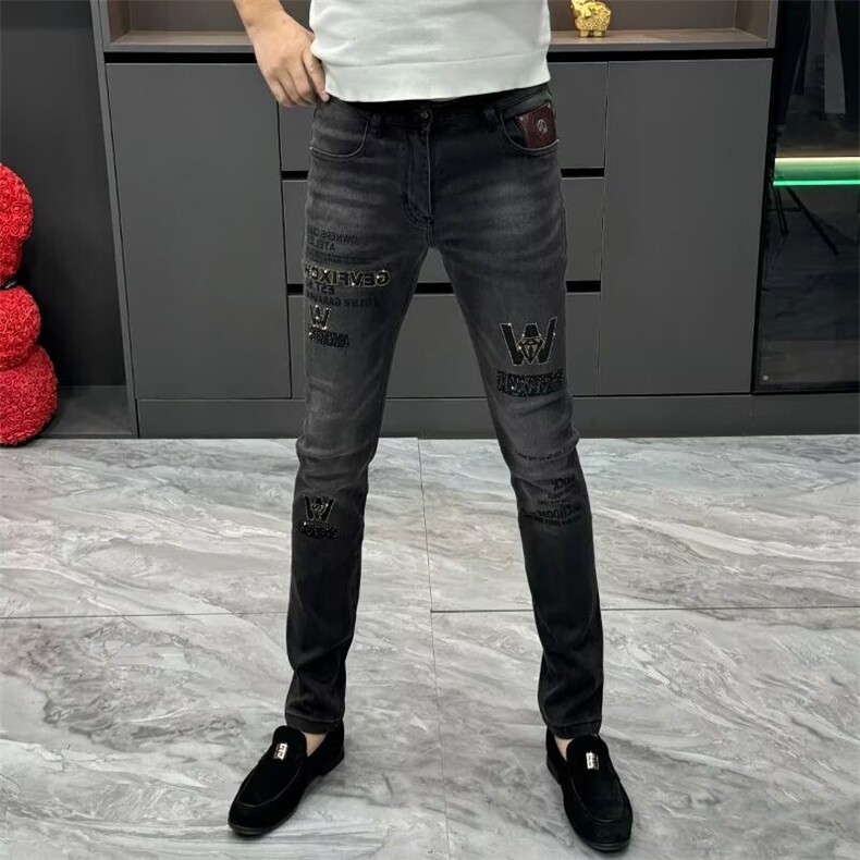 男士时尚高级感欧货潮牌轻奢烫钻印花小脚裤S895P49,男装休闲裤,星座1112-1