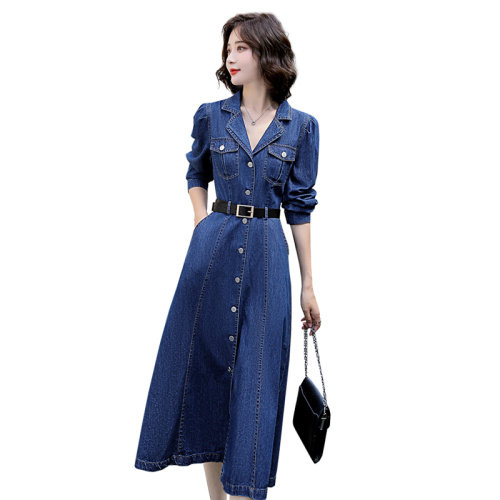 时尚气质牛仔收腰连衣裙2021年秋季新款韩版女长裙潮，女装连衣裙，润尚靓点