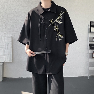 新中式短袖衬衫大码8XL-M风竹子刺绣冰丝唐装盘扣衬衣DC5007P48图片