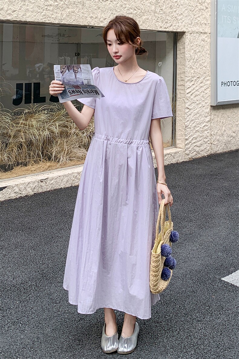 法式休闲收腰淡紫色连衣裙女夏2025新款独特洋气显瘦漂亮甜美长裙,女装连衣裙,2C256