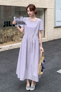 法式休闲收腰淡紫色连衣裙女夏2025新款独特洋气显瘦漂亮甜美长裙图片