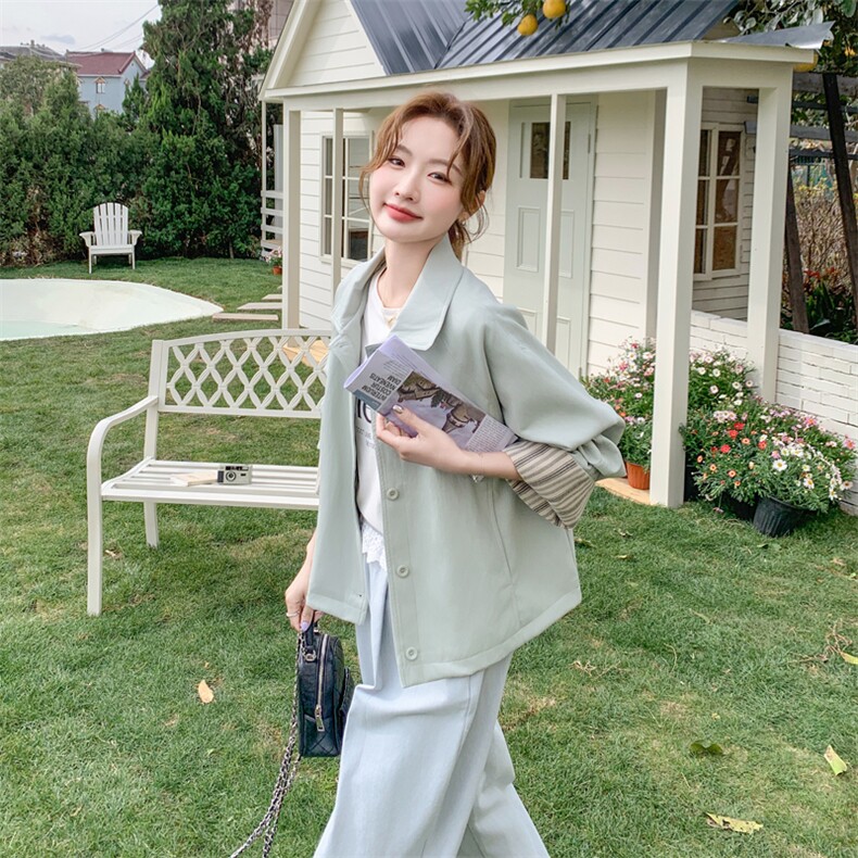 【】条纹拼接PU皮衣外套#2520-P140-K208,女装短外套,2C111