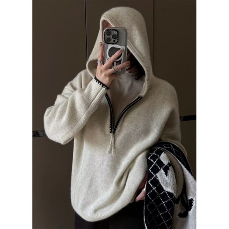毛衣男春秋宽松舒适休闲净色百搭针织衫连帽舒适上衣 MH2310图片
