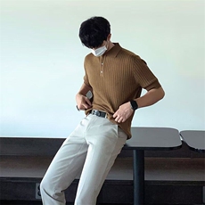 高端针织短袖Polo衫男夏季薄款韩版潮ins休闲宽松纯色翻领T恤上衣，男装T恤，星座506A