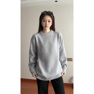 重磅秋冬男女纯色打底针织衫圆领套头半高领毛衣美式复古休闲上衣图片