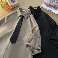 M-8XL领带衬衫短袖特大码垂坠感夏季冰丝外套DK制服衬衣DC5005P45，男装衬衫，电商B238