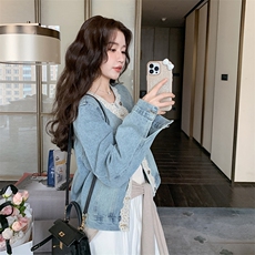 蕾丝拼接牛仔外套女2025春季新款今年流行超火小个子百搭夹克上衣，女装短外套，2C129