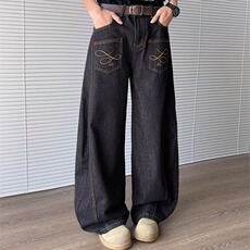 美式潮牌口袋刺绣阔腿牛仔裤男女秋季新款百搭休闲长裤NZA535，男装牛仔裤，星座516A