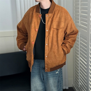 现货鹿皮绒夹克外套宽松休闲绣花棒球服男A351-AJ2595-P105图片