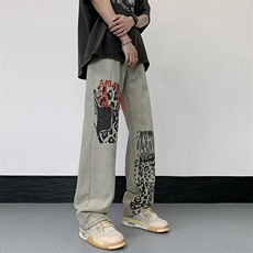 牛仔裤潮流时尚气质夏季破洞ins阔腿裤新款N01478-P48，男装牛仔裤，星座308B-1