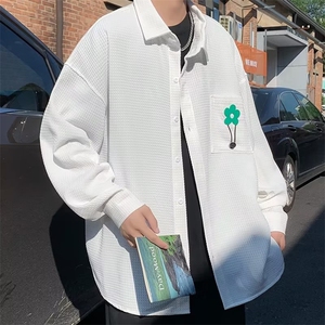 长袖衬衫男新款复古华夫格街头休闲衬衣潮CS0316-P40图片