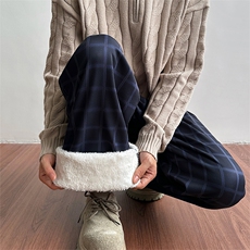 美式复古格子裤加绒加厚冬季保暖慵懒直筒裤男D52141-TP4588，男装棉衣，电商A102