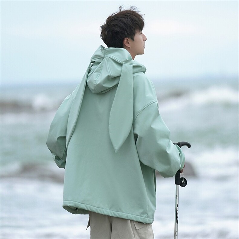 冬新日常防水兔耳朵设计滑雪服男ins银狐绒大码保暖外套M38-P125,男装棉衣,电商A001-1