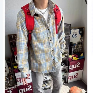 有货格子衬衫男长袖春夏季新款港风复古高街ins潮牌休闲宽松衬图片