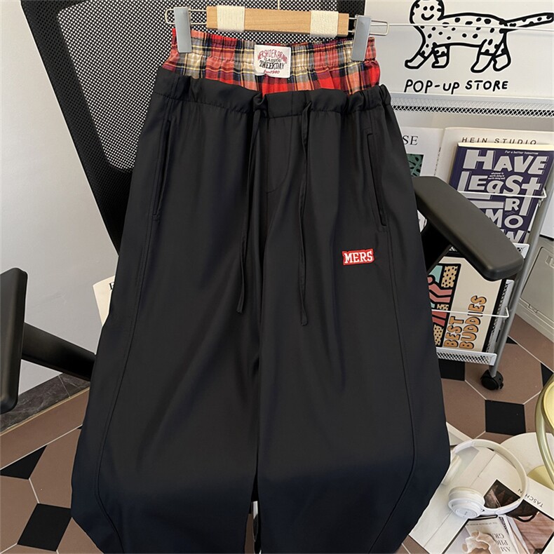 2026年新款港风美式vibe潮牌假两件格子阔腿休闲裤男ZK3791-P43,男装休闲裤,星座313A(原308A-2)