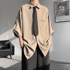 M-8XL领带衬衫短袖特大码垂坠感夏季冰丝外套DK制服衬衣DC5005P45，男装衬衫，电商B238