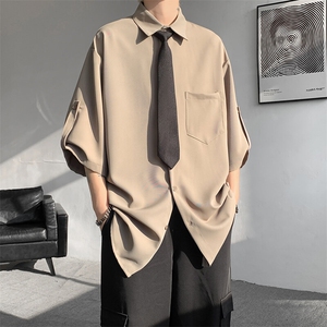M-8XL领带衬衫短袖特大码垂坠感夏季冰丝外套DK制服衬衣DC5005P45图片
