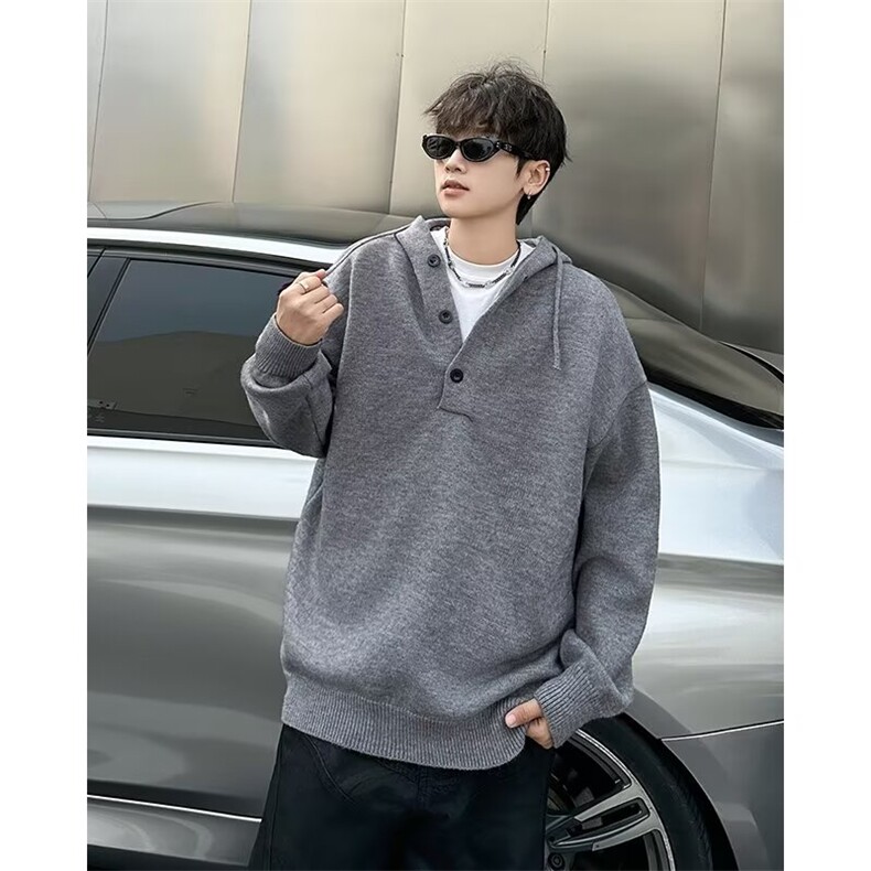 高街纯色连帽针织衫男款冬季学生连帽卫衣痞帅毛衣MH2304,男装针织衫/毛衣,星座1116A-1（原606A）