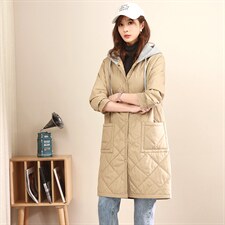 2021冬装新款中长款连帽菱形棉衣，女装棉衣/棉服，小林双子