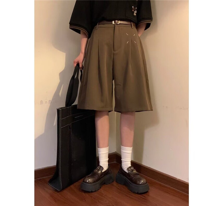 夏季潮牌日系复古简约纯色休闲西裤宽松阔腿短裤五分裤男女学院风,男装西裤,星座218-1（原230）