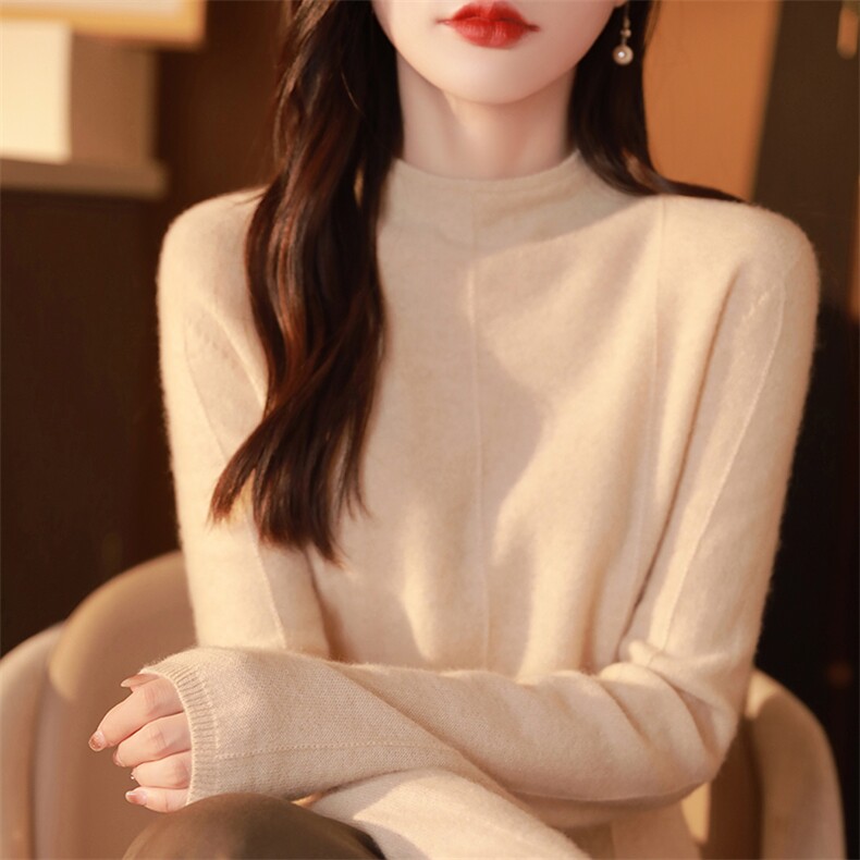 秋冬显瘦时髦百搭简约半高领羊毛衫,女装羊毛衫,邓利维