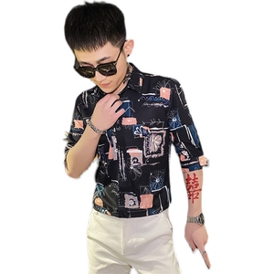 312A-107-P55 新款社会小伙中袖衬衫韩版潮流男士五分袖衬衣A图片