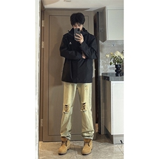 B221美式ins高街暗黑小众直筒破洞牛仔裤LK23056-P60控78，男装牛仔裤，电商B221