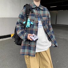 长袖格子衬衫春款男港风潮流C528P32，男装衬衫，星座1116-2