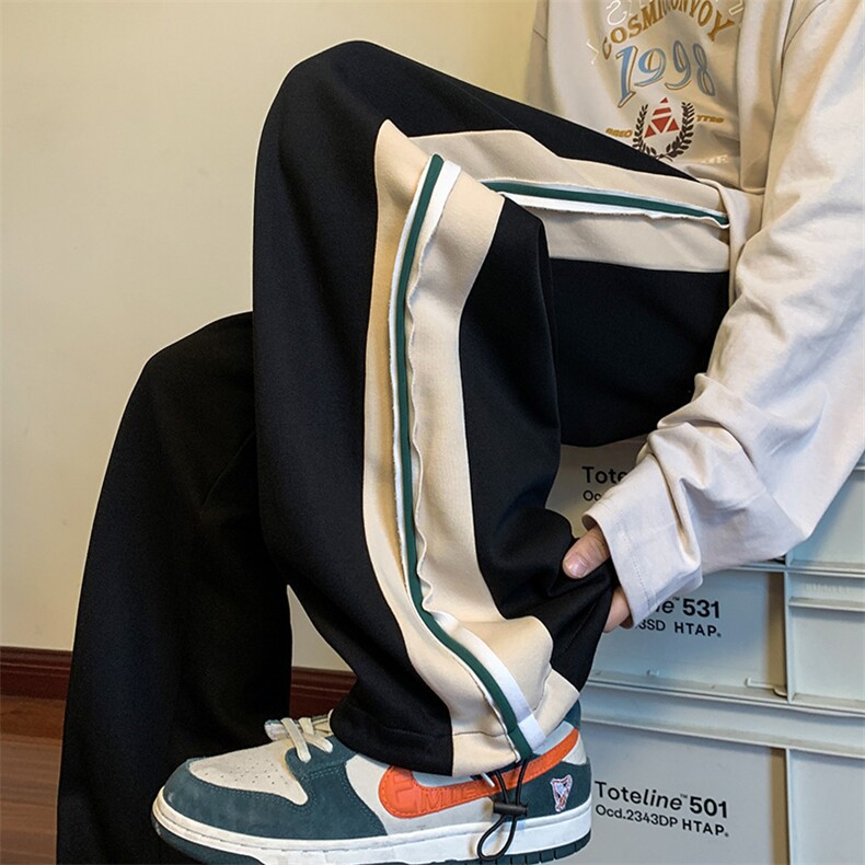港风条纹休闲裤男宽松直筒拖地裤卫裤KP612P50,男装休闲裤,星座1204-3