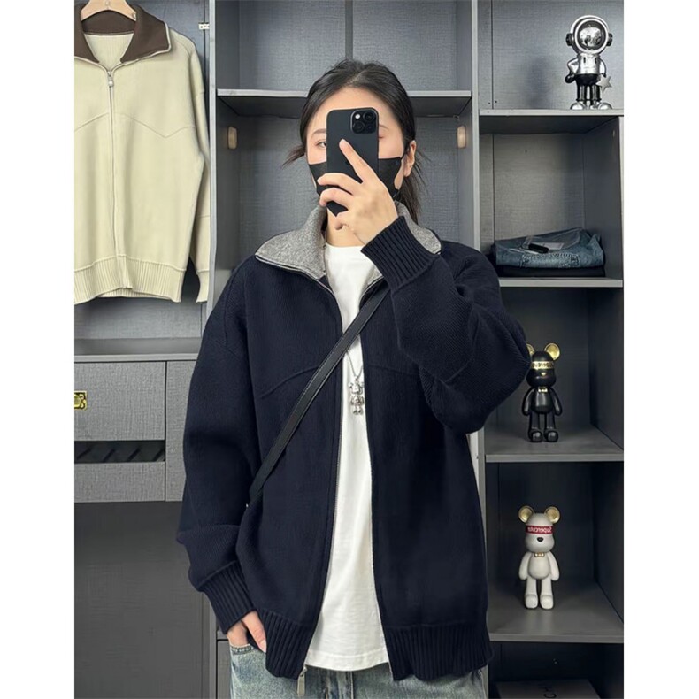 Barnfit毛衣巴恩风撞色翻领男士针织开衫百搭休闲毛衣ZZS110P75,男装针织衫/毛衣,电商D256