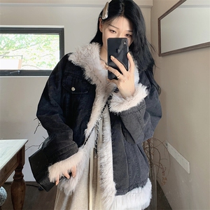 A218-P120 加厚夹棉毛绒牛仔棉服外套秋冬法式高级感上衣图片