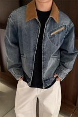 C3168512P105拼接撞色美式复古牛仔夹克男女同款春秋，男装夹克，电商C316